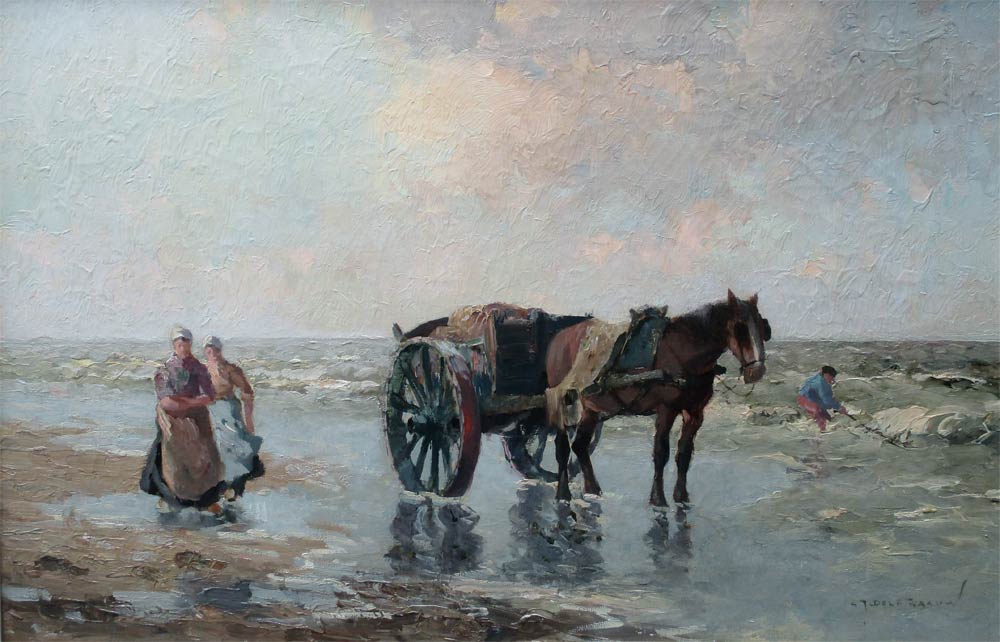Delfgaauw, Gerardus, Johannes, born in 1882 in Monster and died in 1947 in Den 
Haag..
Delfgaauw was more than just a seascape painter and particularly favoured 
landscapes of places reclaimed from the sea, flat areas (polders) scattered with 
windmills, advancing as far as the dykes, the scenesdotted with little harbours and 
shores.