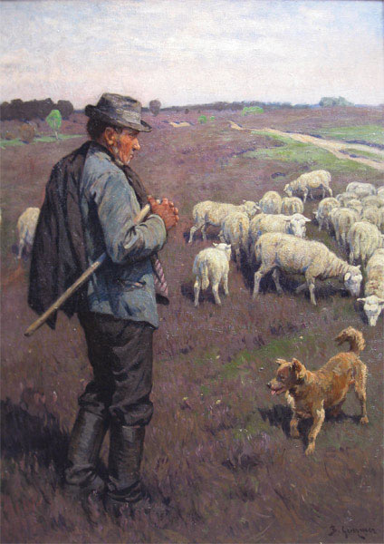 Herder met schapen, olieverf op linnen, afmeting 80x110cm doekmaat