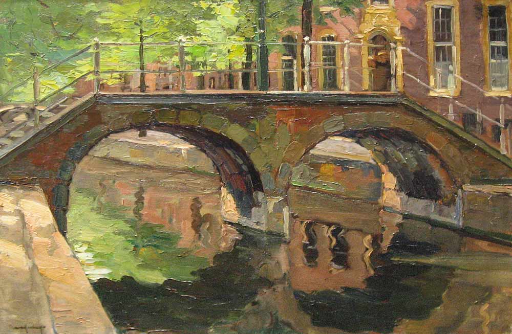 De Leeuwenbrug in Delft, olieverf op linnen, afmeting 40x60cm doekmaat