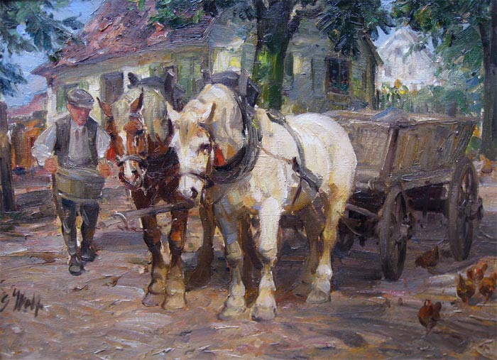 Georg Wolf, was a landscape, animal, genre, and military painter. He attended 
artist's school in Straßbourg 1899 - 1901, did his military service 1901 - 1903 in 
the Bavarian 2nd Infantry Regiment 