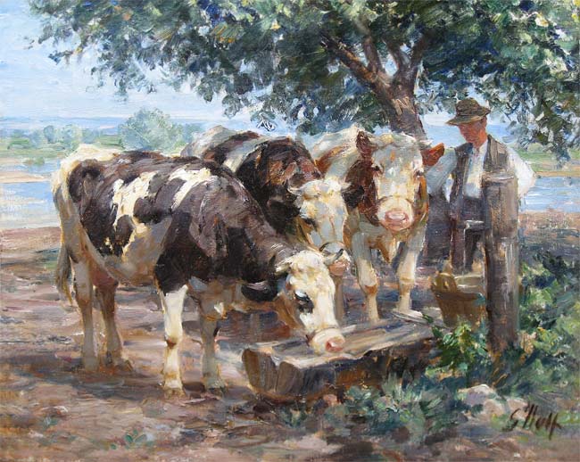Georg Wolf, was a landscape, animal, genre, and military painter. He attended 
artist's school in Straßbourg 1899 - 1901, did his military service 1901 - 1903 in 
the Bavarian 2nd Infantry Regiment 