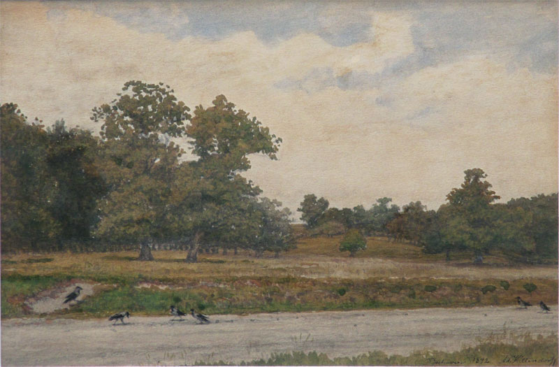 Landschap, aquarel op papier, afmeting 15x22cm beeldmaat.