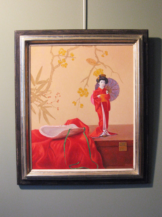 Stilleven met geisha pop, olieverf op linnen, afmeting inclusief bladgouden lijst 65x75cm.
Van 3500,- voor 1750,- nu voor 1150,- euro