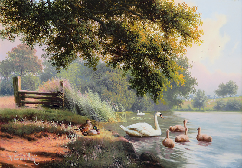 Ducks by the water, oil on panel, size 18x25cm panel