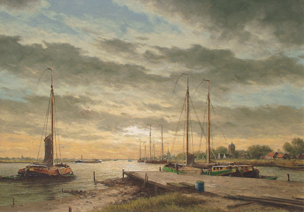 H.J. Wijngaard, riviergez., olieverf op linnen, afmeting 50x70cm doekmaat