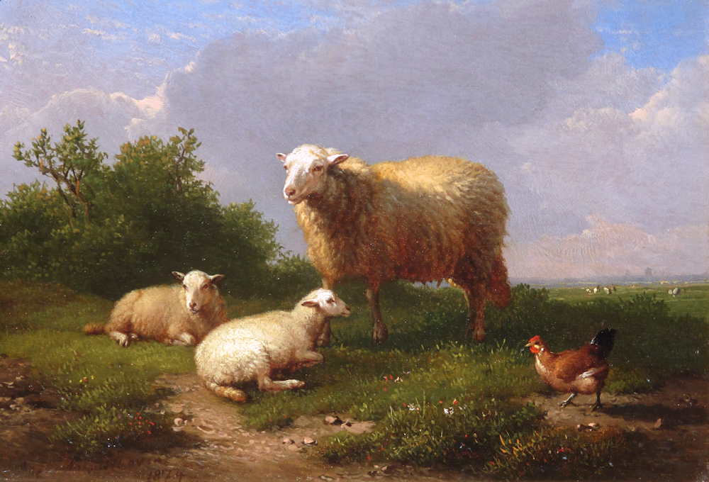 E.J. Verboeckhoven, landschap met schapen, olieverf op paneel, afmeting 14,5x20,5cm paneelmaat