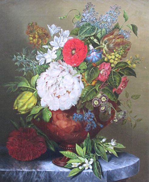 E.L. Hoopstad, bloemstilleven, olieverf op linnen, afmeting 59,5x48,5cm doekmaat