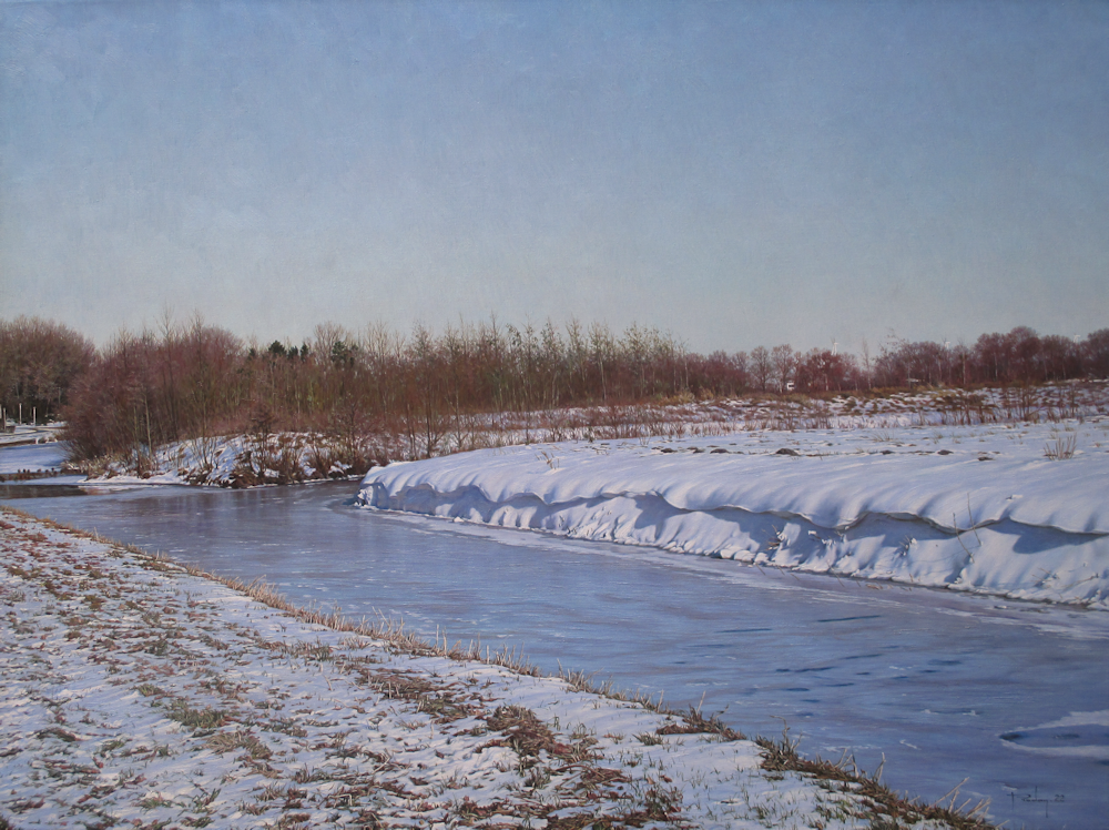 A. Prodan, wintergezicht met het riviertje de Hunze bij Gasselternijveen, afmeting 60x80cm doekmaat