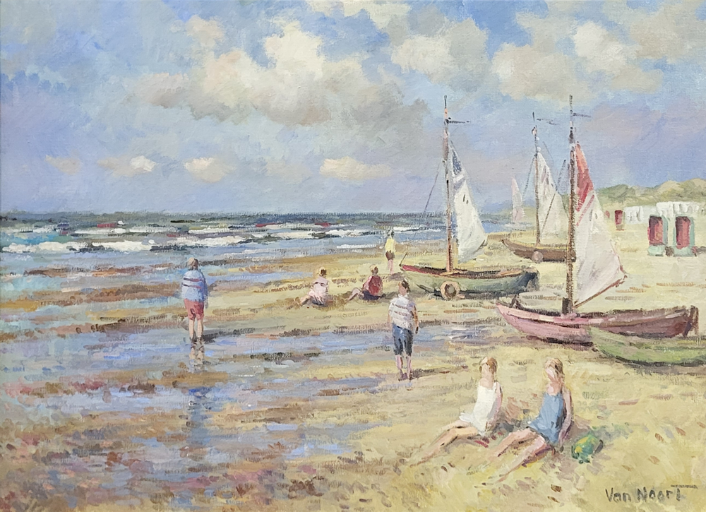 A.C. van Noort, afmeting 50x70cm doekmaat, strandgezicht, nr. 5