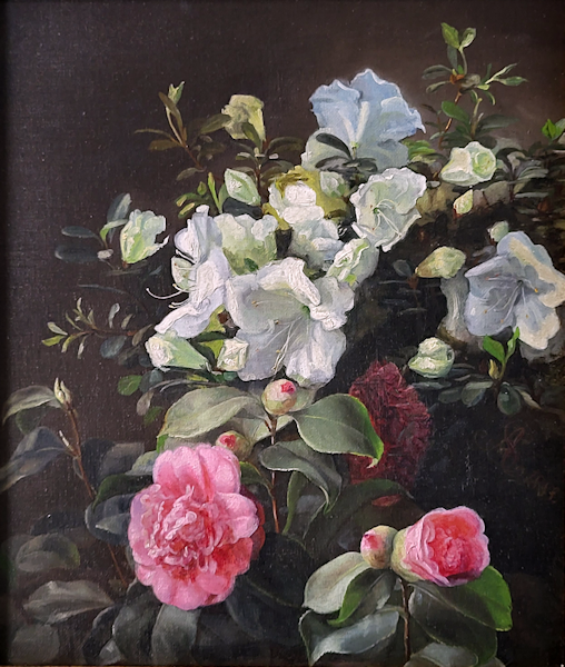 Signe Andreasen, bloemstilleven, olieverf op linnen, afmeting 34x29cm doekmaat, nr. 84