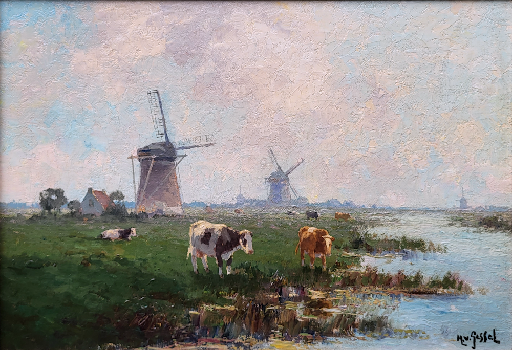 G.J. Delfgaauw, afmeting 35x50cm doekmaat, koeien in de polder, 850,- euro, nr. 17