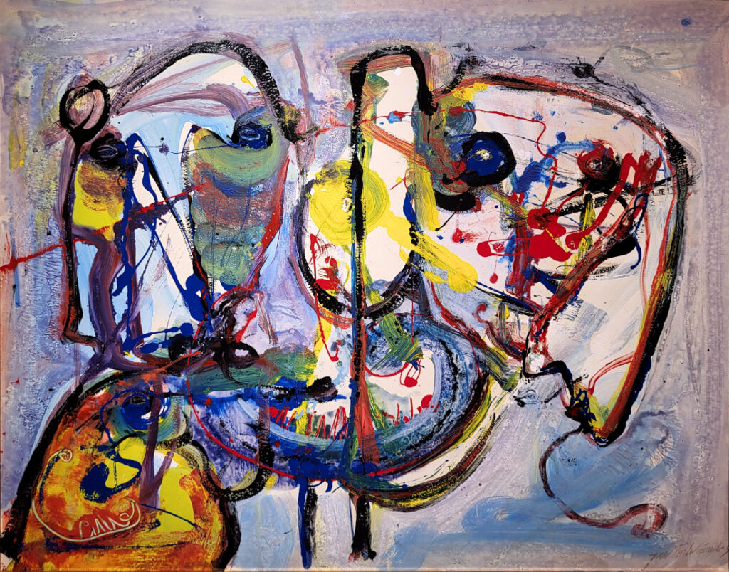 Jan te Wierik, vrije compositie, gemengde techniek op paneel, afmeting 70x90cm paneelmaat, nr. 63