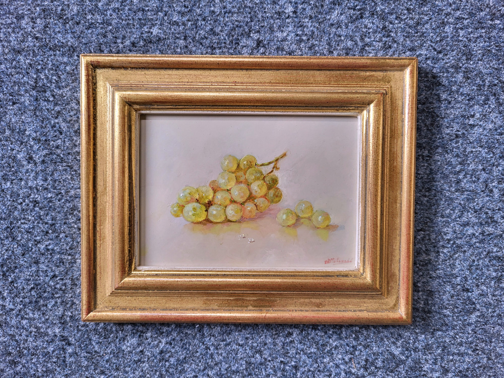 E.P. Moleveld, druiven, 13x18cm paneel, incl. lijst, 350,- euro, nr. 485