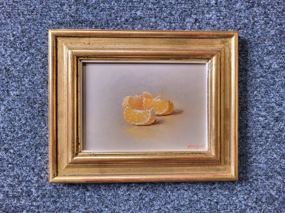 E.P. Moleveld, manderijn, 13x18cm paneel, incl. lijst, 350,- euro, nr. 484