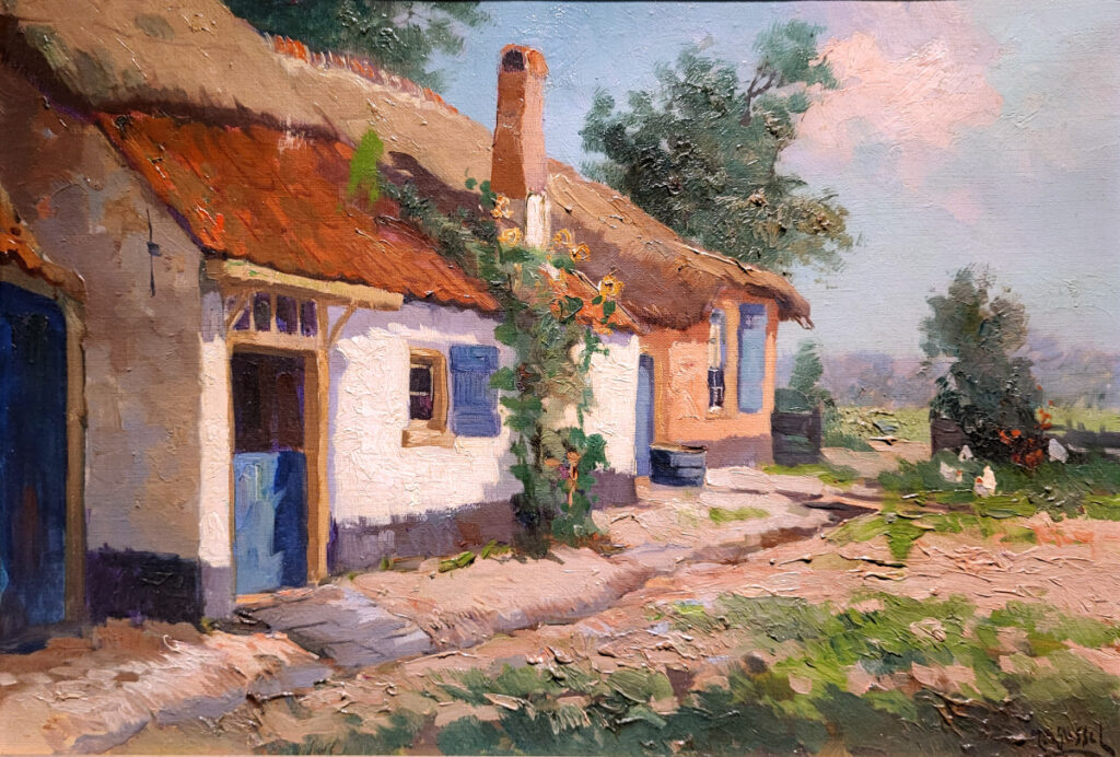 G.J. Delfgaauw, H. van Gessel, olieverf op linnen, afmeting 40x60cm, boerenerf, nr. 65