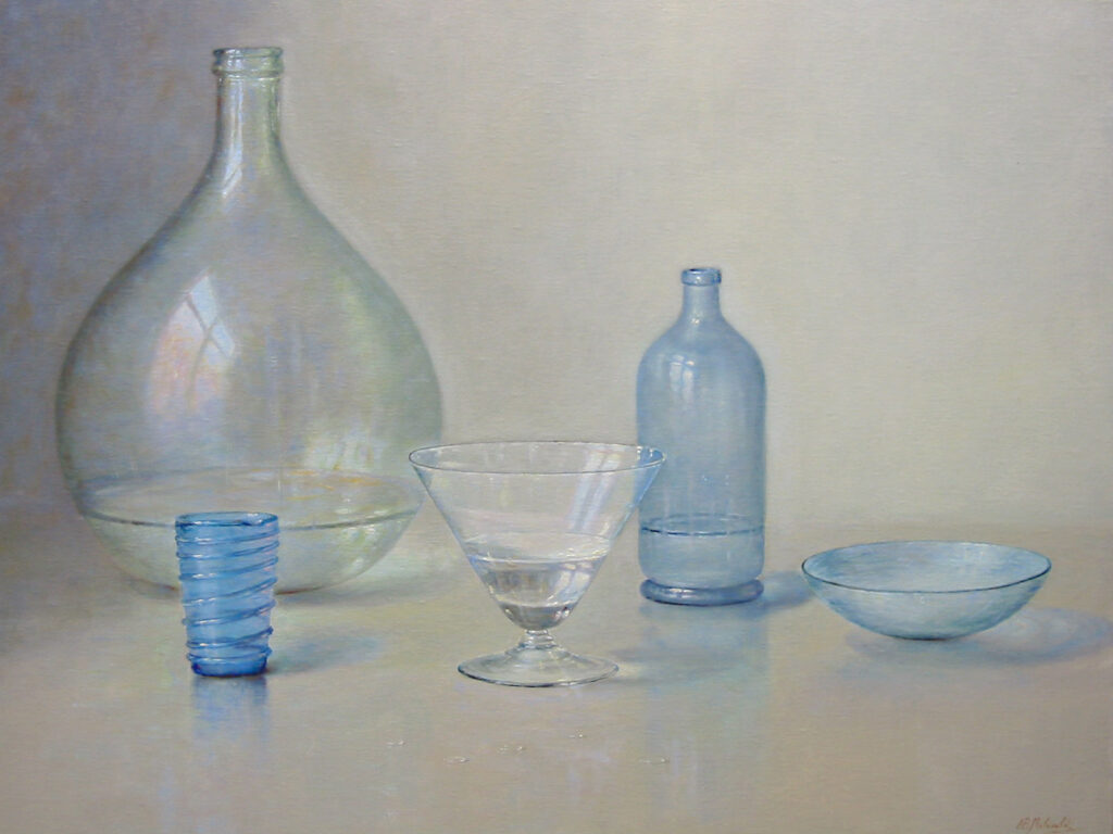 <strong>E.P. Moleveld, olieverf op linnen, afmeting 60x80cm doekmaat, blauw glas, 1950,- euro, nr. 27</strong>

Moleveld, E.P.Moleveld, Ed Moleveld 1946-
<strong>Moleveld, E.P. Moleveld, een kunstenaar met een ongelooflijke perfectie.</strong>
Eduard Pieter Moleveld, geboren in Den Haag op 1 mei 1946 en zoon van de 
bekende voetschilder Pieter Moleveld. Een naturalistisch fijnschilder, die al zijn 
objecten zo weet te analyseren, dat hij door een eigen manier van 
kleuropbouw zijn schilderijen tot een ongekende klasse weet te brengen. 
Wanneer men zijn werk van dichterbij bekijkt, zal men een overvloed aan 
kleuren zien, die op afstand in elkaar overvloeien en het koper, tin, glas of 
welke stof dan ook, een echtheid meegeven van een weergaloze kwaliteit.
Een belangrijk criterium voor Ed Moleveld is dat wanneer hij eetbare produkten 
schildert, zoals fruit, groente of snoep, hijzelf geprikkeld moet worden om het te 
willen eten.
<strong>E.P. Moleveld geniet grote belangstelling voor zijn werk in binnen- en 
buitenland en heeft reeds vele nationale en internationale tentoonstellingen 
met groot succes kunnen afronden.</strong>


<strong>Eduard Pieter Moleveld received his first painting lessons from his father, the foot-
painter Pieter Moleveld.</strong> Eduard took a five-year course in the United States, at the 
Academy in Minneapolis. His painting was highly appreciated in the U.S. and he 
received two art awards. 
Moleveld’s oeuvre can be divided into two categories: in the first place his still life 
compositions (with are undoubtedly his strongest side), and secondly his purely 
magic-realist paintings. <strong>His works are characterised by extreme precision and 
perfectly true-to-life rendering of the subject.</strong> Moleveld analyses the colour and 
shape of his subjects with great accuracy before committing them to the canvas. 
Eduard Pieter Moleveld has clearly staked out a niche of his own in the present-
day world of Dutch painting. As a professional artist he attracts wide interest. <strong>His 
works have already been on display at many exhibitions in the Netherlands and 
abroad.</strong>