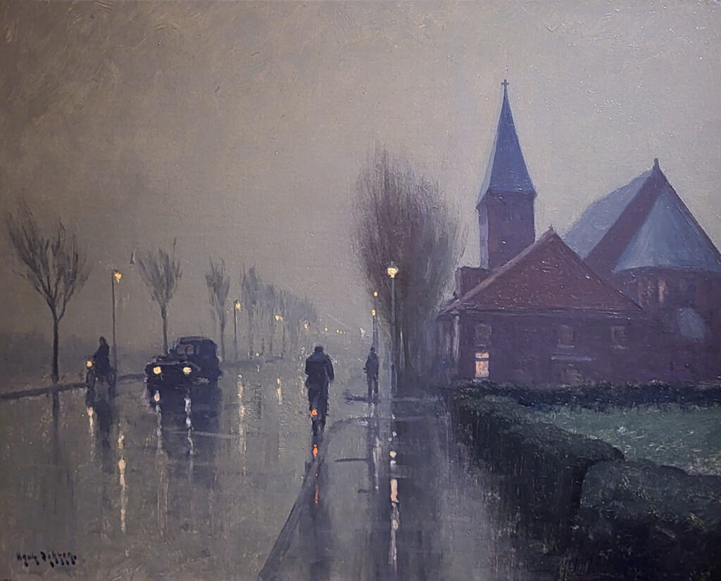 <strong>Dekker, Henk Dekker, 40x50cm doekmaat, herfstavond, de oude Sportlaan in Den Haag, gedateerd 1950, 1850,- euro, nr. 15a, gereserveerd.</strong>

<strong>Dekker, H. Dekker, Henk Dekker, 1897-1974</strong>
Dekker, Hendricus Nicolaas (Henk) Dekker werd in 1897 in Gouda geboren. Hij woonde en werkte later in Den Haag. Hier overleed hij ook in 1974. <strong>Henk Dekker vormde zich voornamelijk zelf.</strong> Wel kreeg hij aanwijzingen van H.J. van der Weele en schilderde, tekende en aquarelleerde in naturalistische trant, havengezichten, marines en strand- en duingezichten, langs de Nederlandse kunst en langs de Middellandse zee bij Marokko, Bretagne, Belgie, Engeland en Zweden.

<strong>Hij was lid van de Nederlandse Kunstkring en gaf les aan Cor van Heusden te Rotterdam.</strong>

Henk Dekker heeft in het begin, zijn carrière als kunstschilder, gekoppeld aan een dienstverband bij het Gemeentelijk Energiebedrijf. <strong>Hij exposeerde veelvuldig bij Pulchri in Den Haag</strong> en bij diverse gelegenheden in collectief verband met de Nederlandse Kunstkring waarvan hij lid was en geruime tijd een bestuursfunctie als penningmeester heeft bekleed.

Zijn belangstelling voor zeeschilderwerken kreeg intensieve vorm door zijn vele reizen met coasters en loodsboten. Tijdens deze zeereizen legde hij de basis voor veel van zijn werken. <strong>Werken van Henk Dekker zijn te vinden in alle delen van de wereld. Vooral in België geniet hij grote bekendheid; hij heeft dan ook vaak op uitnodiging geëxposeerd in Brussel, Antwerpen, Gent, Luik en St. Niklaas. Zijn werk ondervond ook grote belangstelling in de US.</strong>

Op oudere leeftijd was Henk Dekker nog vaak te vinden op de plaatsen waar de grillen der natuur zich op hun best tonen: op de boulevards en pieren langs de Noordzee, w.o. Scheveningen en Hoek van Holland, de Zuid-Hollandse en Zeeuwse eilanden. Graag tekende hij langs langs wateroevers nog de schaarse, pittoreske stadshaventjes.


<strong>Dekker, Hendricus Nicolaas (Henk) Dekker was born in 1897 in Gouda and he died in 1974 in Den Haag. Henk Dekker painted harbourviews, marines, coastviews and some lanscapes. He has worked in Marokko, Belgium, England, The netherlands and Bretagne and Sweden.</strong>