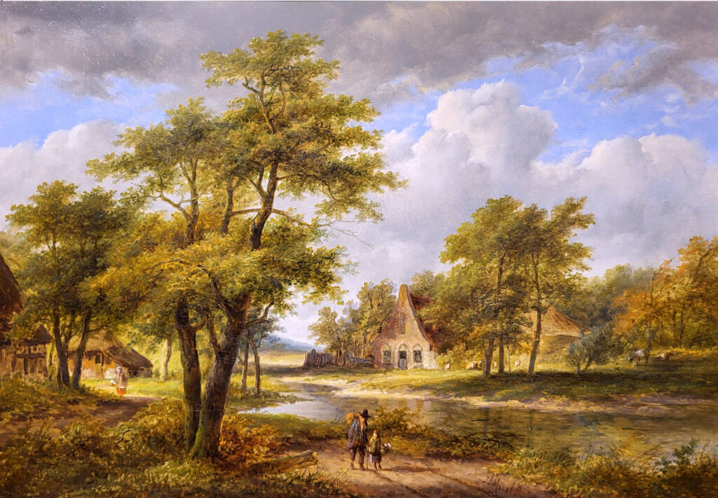<strong>Morel, J.E. Morel II, olieverf op paneel, afmeting 35x50cm paneelmaat, landschap, 1500,- euro, nr. 3</strong>

<strong>Jan Evert Morel II, 1835 - 1905</strong>
Jan Evert Morel woonde en werkte voornamelijk in Amsterdam. Hij was een zoon en leerling van C.J. Morel. Jan Evert Morel II schilderde veelal zomer- en winterlandschappen in de trant van zijn grote voorbeeld B.C. Koekkoek. Werk van zijn hand bevindt zich in diverse musea, onder andere in het <strong>Museum Koekkoek te Kleef en het Museum Boymans-van Beuningen in Rotterdam.</strong>