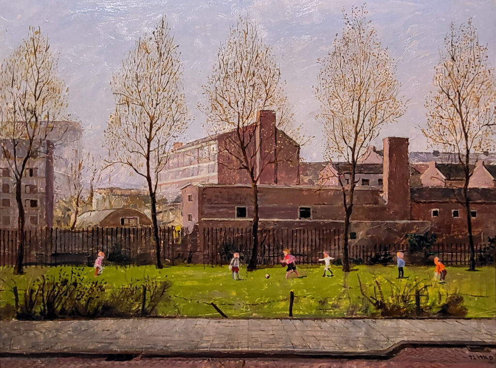 <strong>Onnes, Harm Kamerlingh Onnes, olieverf op board, afmeting 38x50cm boardplaat, het voetbalveldje, 3250,- euro, nr. 1</strong>

Kamerlingh Onnes, Harm Kamerlingh Onnes 1893-1985

Harm Kamerlingh Onnes is geboren in 1893 te Zoeterwoude en is overleden in 1985 te Leiden.

Harm Kamerlingh Onnes groeide op in een artistieke familie. Zijn eerste schilderlessen kreeg hij van zijn vader; daarna bezocht hij de Leidsche Teekenacademie. Zijn stijl is volstrekt eigen en origineel en zijn stadsgezichten en alledaagse voorstellingen kunnen het beste gekarakteriseerd worden als 'genrestukjes' van de 20ste eeuw. Ze zijn geschilderd met humor, in gedurfd felle kleuren en meestal op klein formaat. Zijn onderwerpen vond de schilder rond zijn woonplaatsen Den Haag, Delft en Voorschoten. Ook schilderde hij huiselijke tafereeltjes op Texel, waar zijn familie een zomerhuis had. Musea: o.a. <strong>Museum De Lakenhal in Leiden en het Rijksmuseum Kröller-Müller in Otterlo.</strong>

Harm Kamerlingh Onnes was born in 1893 in Zoeterwoude and died in 1985 in Leiden.