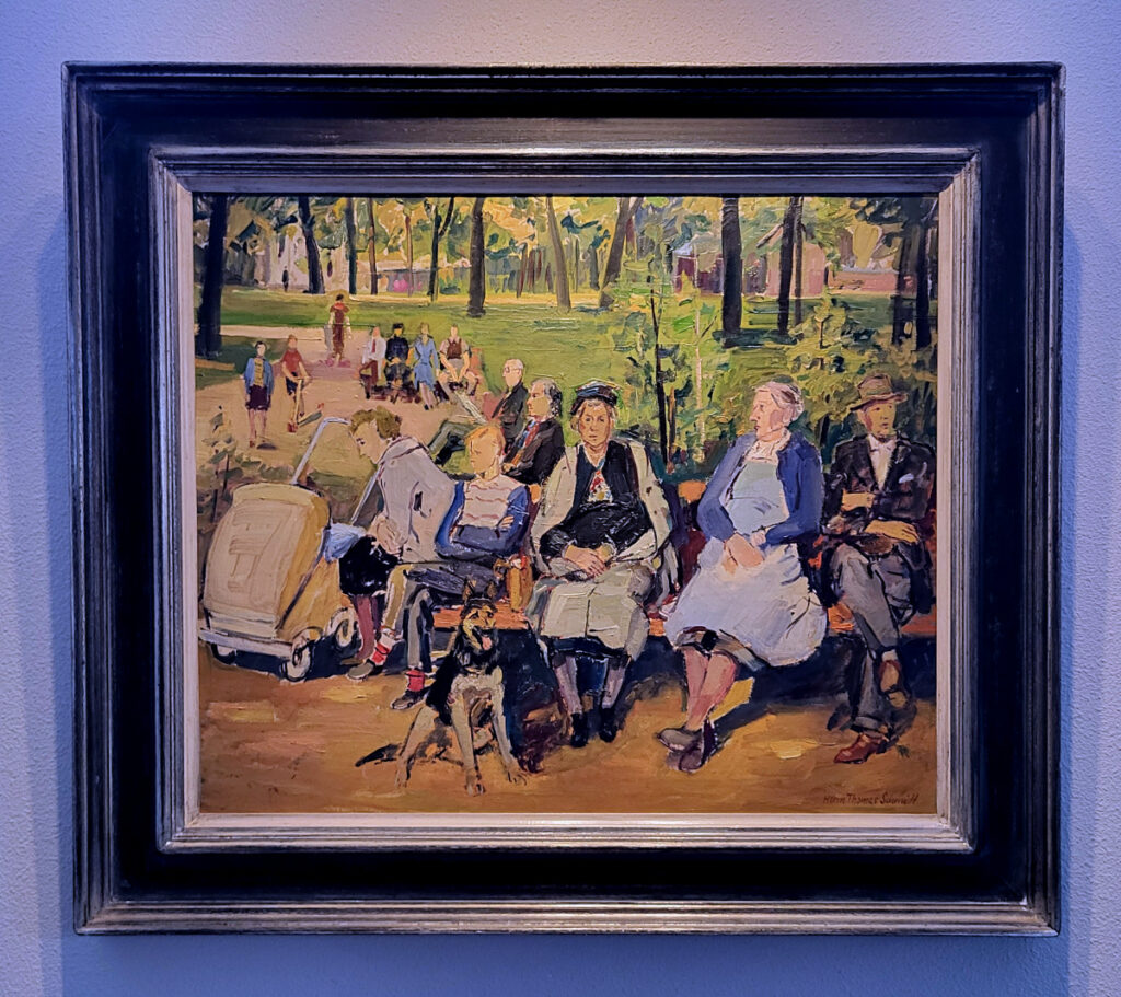 <strong>Schmidt, Hermann Thomas Schmidt, 1902-1989, in het park, afmeting 50x60cm paneelmaat, afmeting incl. lijst 70x80cm, 1650,- euro, nr. 23</strong>

Schmidt, H.T. Schmidt, Hermann Thomas Schmidt, 1902-1989
<strong>Hermann Schmidt is geboren in 1902 te Nurnberg en is overleden in 1989 in dezelfde plaats.</strong>
<strong>Hij was een realistisch kunstenaar en graveur.</strong>
Opleiding in Nurnberg gehad in 1916-1920. Vanaf 1920 de kunstakademie van Nurnberg tot 1924. 
Tijdens de oorlog leefde hij in de gevangenis.
<strong>Hij schilderde veel straatjes in Nurnberg, bloemstillevens en portretten</strong>