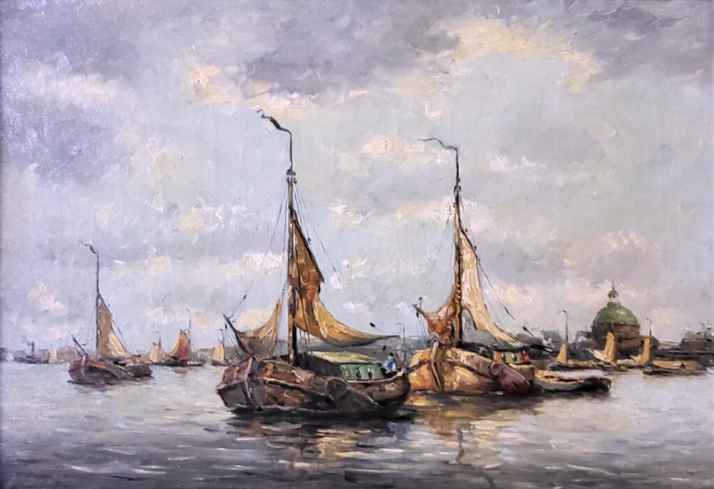 <strong>Havengezicht Amsterdam, ongesigneerd, afmeting 50x70cm doekmaat, 175,- euro, nr. 3</strong>