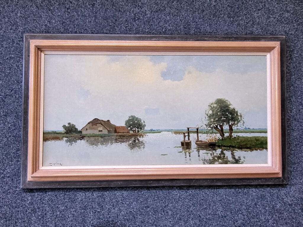 Jan Knikker, 40x80cm doekmaat, poldergezicht, olieverf op linnen, afmeting 40x80cm doekmaat, afmeting incl. nieuwe lijst 54x94cm, 300,- euro, nr. 8

Knikker, J.Knikker sr., Jan Knikker 1889-1957
Knikker, J.S. (Jan) Knikker sr. 1889 - 1957
Leerling van zijn broer Aris. De gebroeders Knikker genoten in en om Den Haag grote bekendheid om hun stemmige schilderijen in de traditie van de Haagse School. Jan Knikker had een wat bredere en meer kleurrijke manier van schilderen dan Aris. Beide schilders hadden een grote productiviteit waardoor in de loop der tijd landelijk vele werken een plekje aan de muur kregen.
Ook gebruikte Jan Knikker senior regelmatig pseudoniemen zoals: Endlich, Welter en Markestein.

Knikker, J.Knikker sr., Jan Knikker was born in 1889 and he died in 1957.