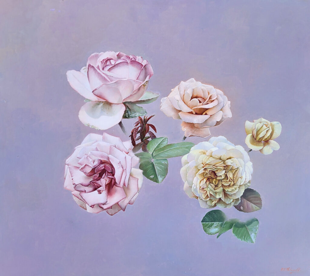 Ed Moleveld, stilleven met rozen, afmeting 40x45cm paneelmaat, 1250,- euro, nr. 13