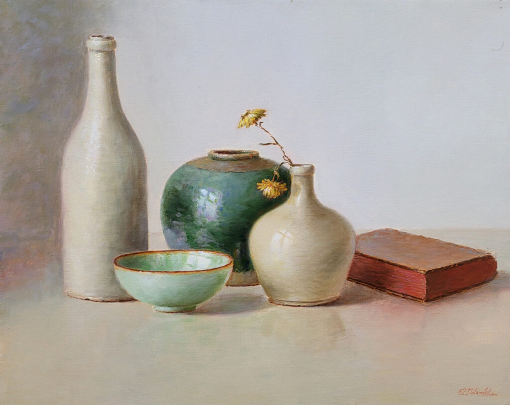 E.P. Moleveld, keramiek met boek, afmeting 40x50cm doekmaat, 1150,- euro, nr. 9