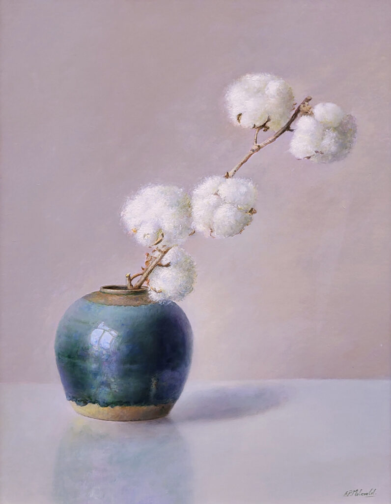 Ed Moleveld, Katoen op een gemberpot, olieverf op linnen, afmeting 40x50cm, incl. lijdt, 1250,- euro, nr. 41