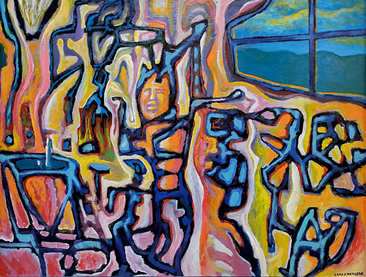 <strong>Igor Smirnov, stuurloos, olieverf op paneel, afmeting 80x110cm paneelmaat, 450,- euro, nr. 42

Smirnov, I. Smirnov, Igor Smirnov geb 1975-
Smirnov, Igor Smirnov geboren op 9 januari 1975 te St. Petersburg. Volgde een opleiding op de Kunstschool eveneens te St. Petersburg van 3 jaar. Verbleef omstreeks 1996 een half jaar lang in Duitsland, waarna hij zich vestigde in Nederland. Hij volgde de 5 jarige studie op de Kunstakademie te Groningen (Minerva), welke hij met succes afronde. Hij heeft ondermeer les gehad van Asaph Ban Menahen, Gijs Frieling en Wim Jonkman. Igor Smirnov weet de hedendaagse tijd vast te leggen in zijn vorm van schilderen, soms schokkend en dreigend, maar ook positief, kleurrijk, direkt en open. Achter elk schilderij zit een eigen werkelijkheid aldus deze kunstenaar.</strong>